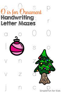 Practice handwriting with a Christmas theme and two different levels of difficulty with these cute printable O is for Ornament Handwriting Letter Mazes! Great to use with Kindergarteners and older preschoolers in December!