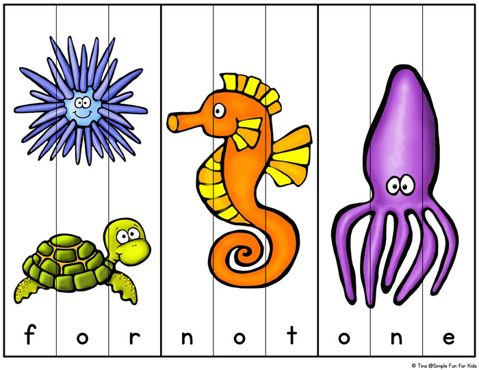 Have fun learning sight words with this hands-on printable: Ocean Creatures Sight Word Puzzles are perfect for kindergarteners learning their pre-primer sight words!