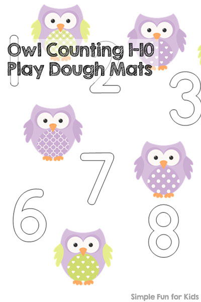 Printables for Kids: Practice counting up to 10 while playing with these cute Owl Counting 1-10 Play Dough Mats! Just print, laminate, and use. Perfect for toddlers and preschoolers.