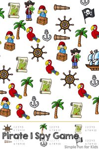 Work on counting up to 10, one to one correspondence, visual discrimination, and more with this cute printable pirate I Spy game! Great for older toddlers, preschoolers, and kindergarteners.