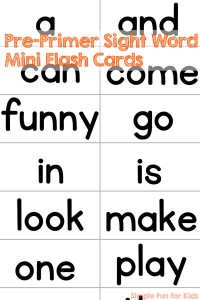 Simple pre-primer sight word mini flash cards, nothing fancy - because sometimes, you just want to print out the basic words and be done.
