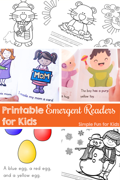 Check out these cute printable Emergent Readers for Kids from Simple Fun for Kids! Short booklets and emergent reader coloring pages are perfect for preschoolers and kindergarteners who are just learning to read.