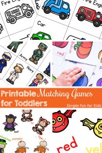 My toddler loves printable matching games that are extra simple, perfect for his attention span! Practice matching, vocabulary, one-to-one correspondence, and more with these fun games!