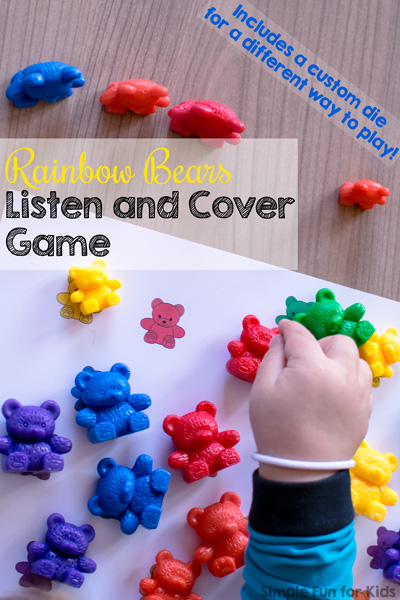 Practice follow instructions and work on color word vocabulary with this printable Rainbow Bears Listen and Cover Game! Perfect for toddlers who are learning their colors.