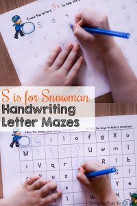 Practice writing the letter S with these printable no-prep S is for Snowman Handwriting Letter Mazes! Perfect for preschoolers and kindergarteners who are learning to write.
