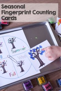 Add a fun sensory element to learning to count with these printable Seasonal Fingerprint Counting Cards! Your toddlers, preschoolers, and kindergarteners will love it!