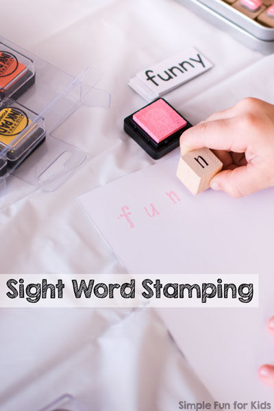Stamping sight words was a super fun way of reviewing sight words for preschoolers and kindergarteners. It's easy to set up and do and helps to explore both new and already known sight words in a hands-on way!