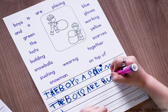 These no-prep writing prompts are perfect for beginners and include four differentiated levels of support: Snowman Building Writing Prompts for Kindergarteners, in color and black and white to save ink!