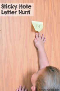 Super simple literacy activities for toddlers: My 2-year-old got all kinds of kicks from this Post-It Note Letter Hunt that helped him take another step towards learning his letters!