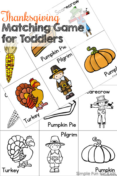 Toddlers love sorting and matching! This is a fun little printable Thanksgiving matching game that's perfect for working on matching, 1:1 correspondence, visual discrimination, visual scanning, and more!